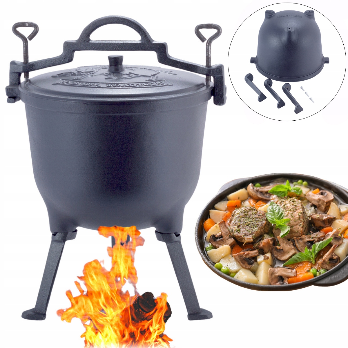 Poľovnícky Kotlík Liatinový Hrniec Na Oheň 15 L Kamille