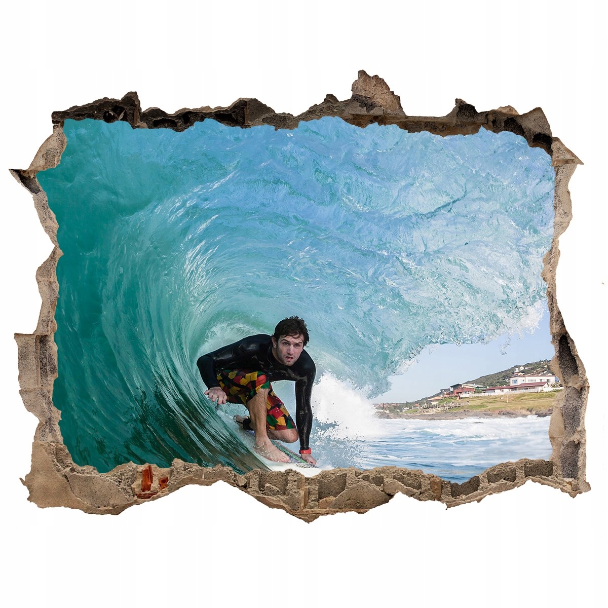 

Fototapeta dziura na ścianę 3d Surfer na fali