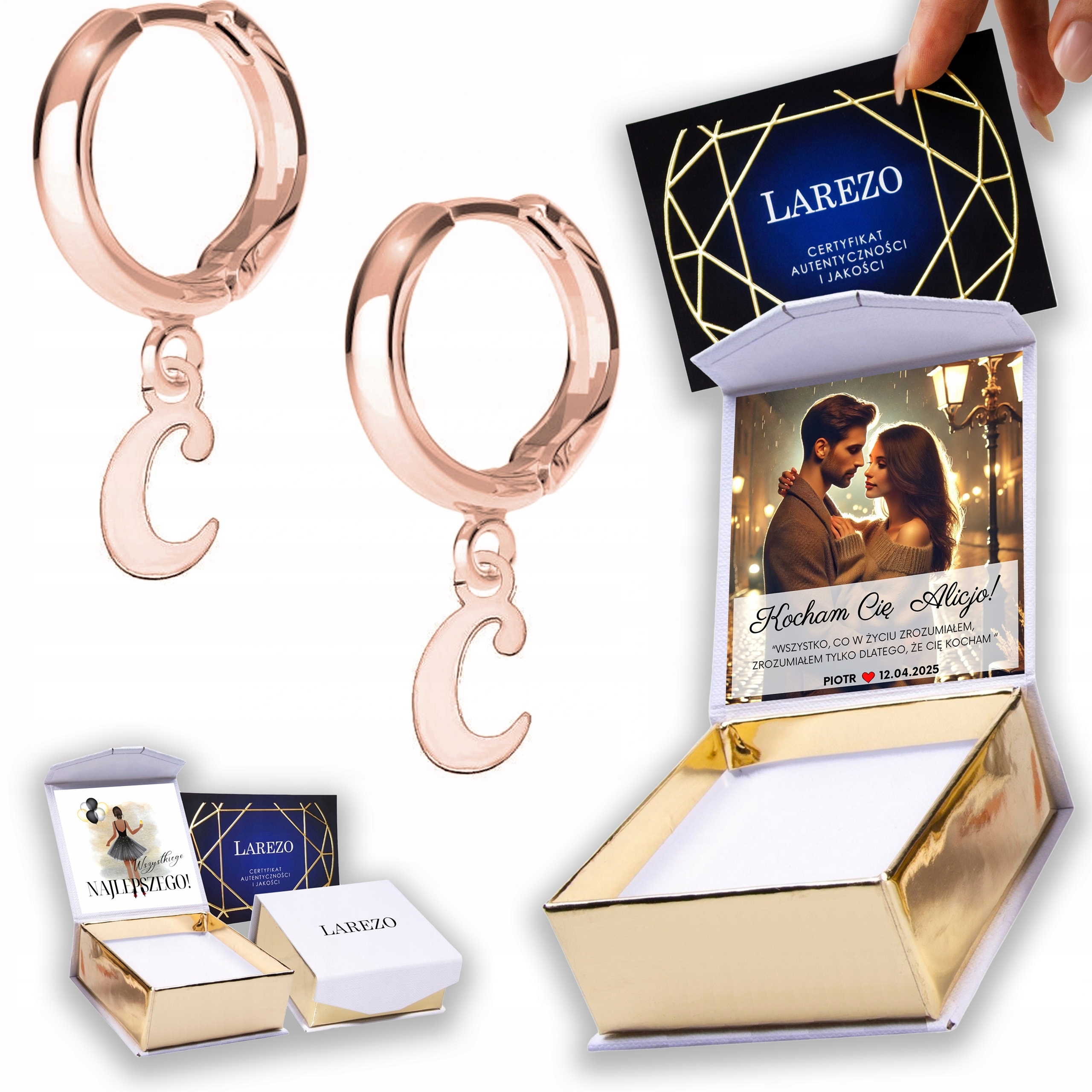 Náušnice Pozlacené 925 Plechy s písmeny Písmena Iniciály Písmenka C Potisk