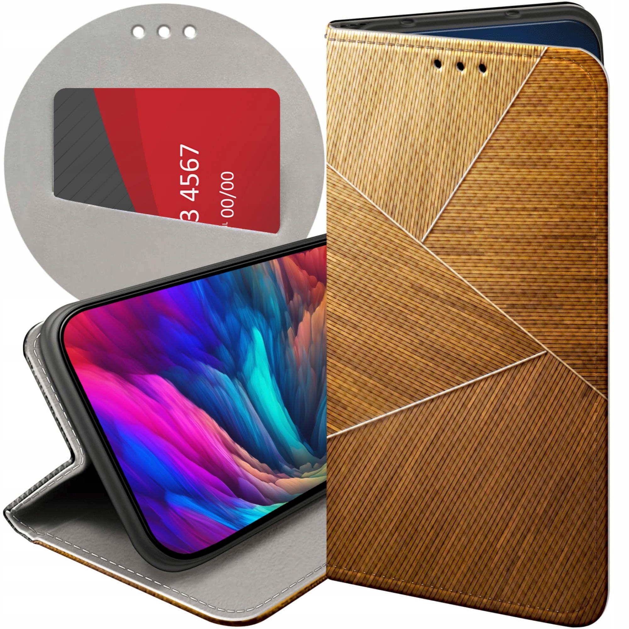 Etui Z Klapką Do Oppo A40 Brązowe Drewniane Brown Futerał Pokrowiec