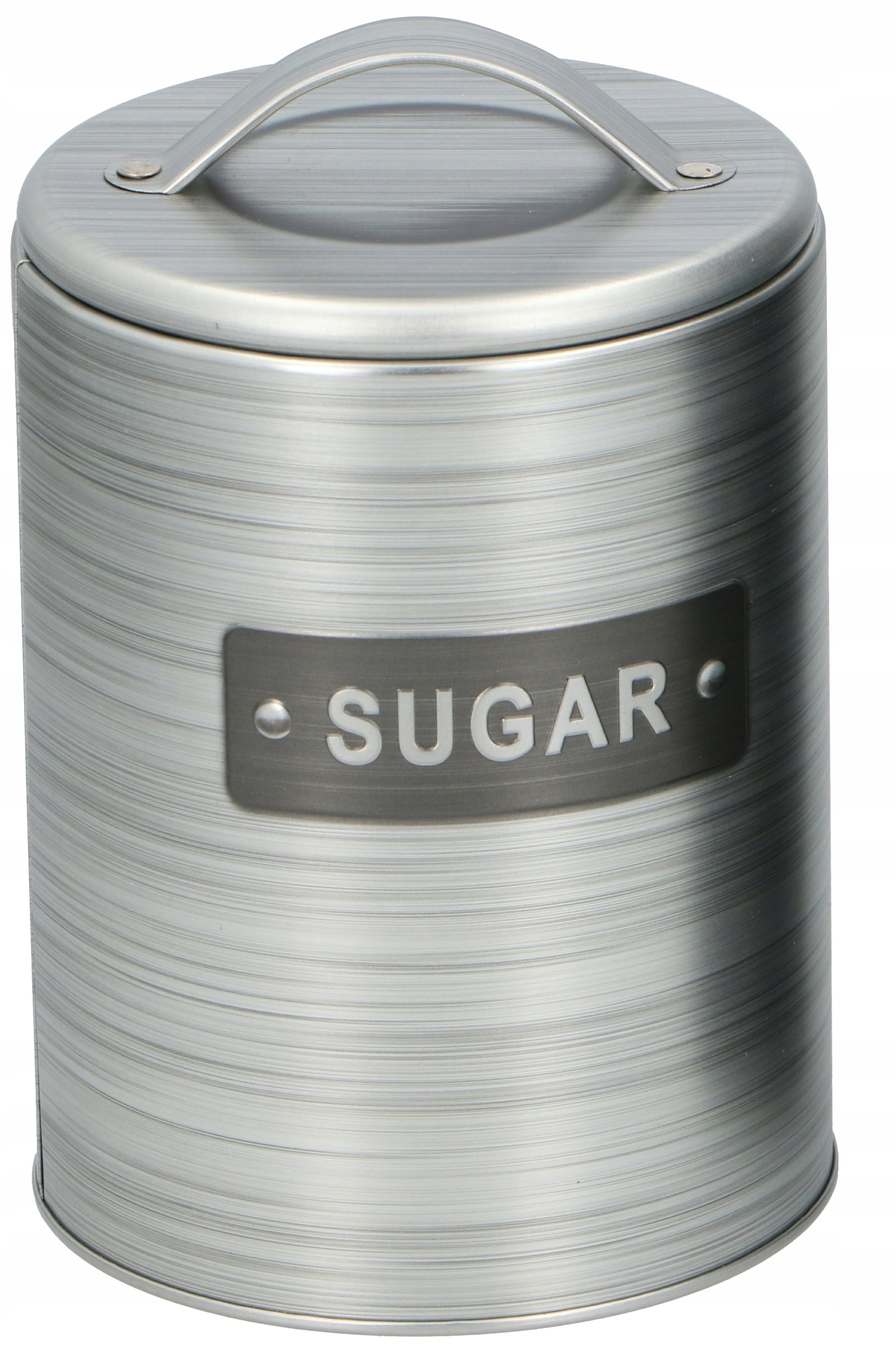 

Pojemnik puszka metalowa na cukier, szara-siwa