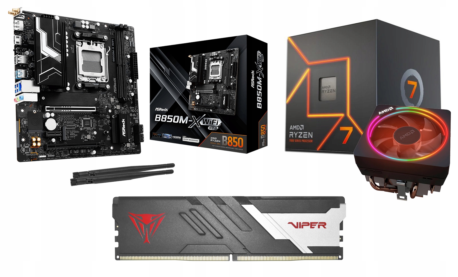 Zestaw Amd Ryzen 7 7700 B850M-X Wifi R2.0 32GB 6000