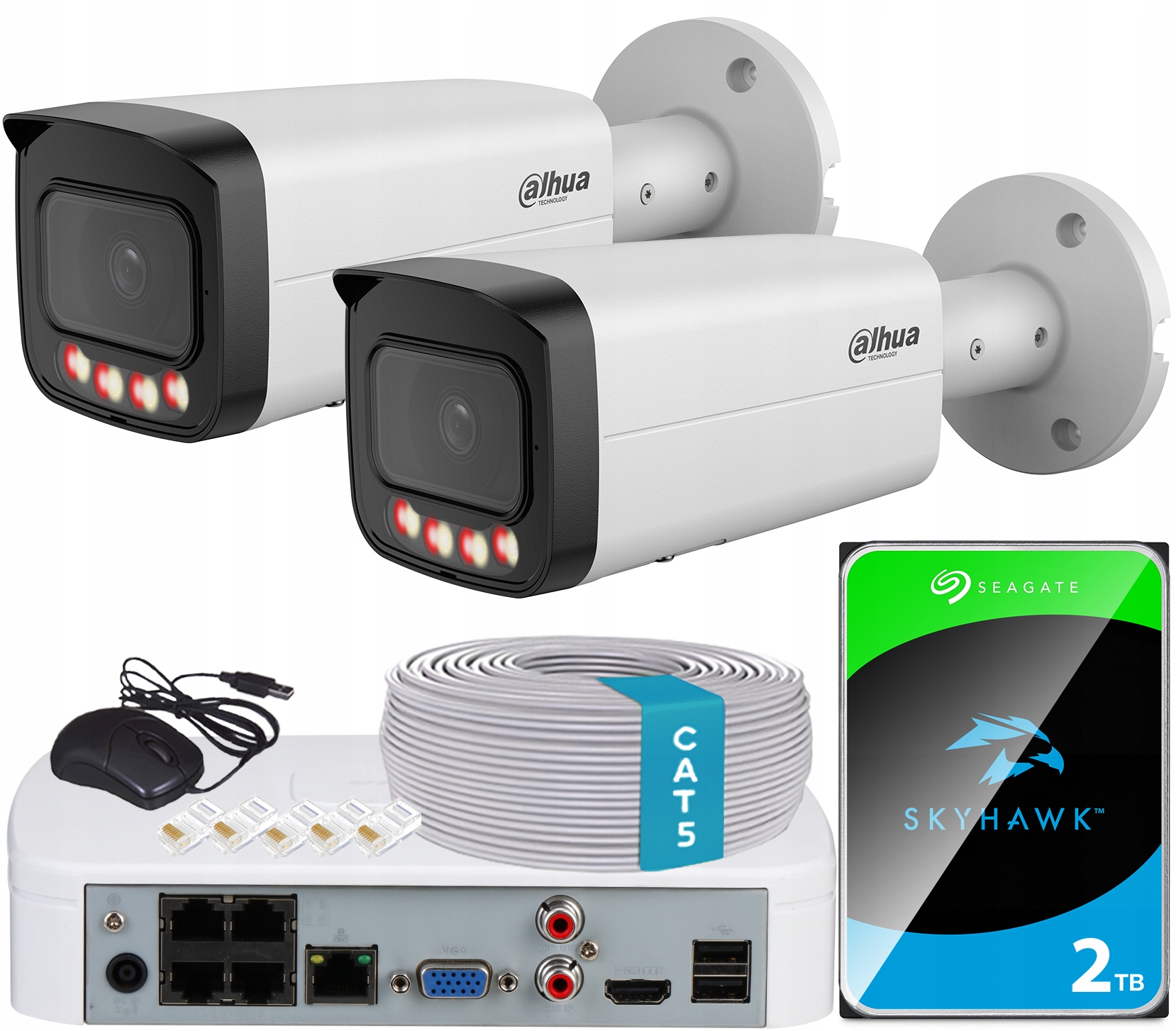 Monitorovacia Sada 12MP Dahua 2 Vonkajšie Kamery Poe Full Farba Disk 2TB