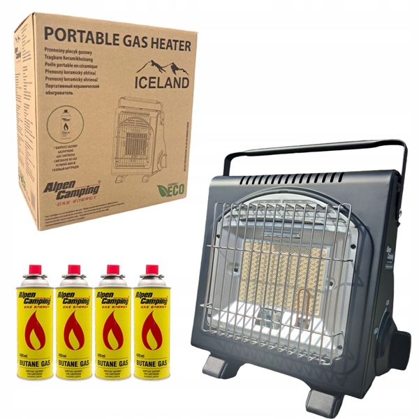 Turistický plynový žiarič 1,7 kW 2v1 4 kartuše