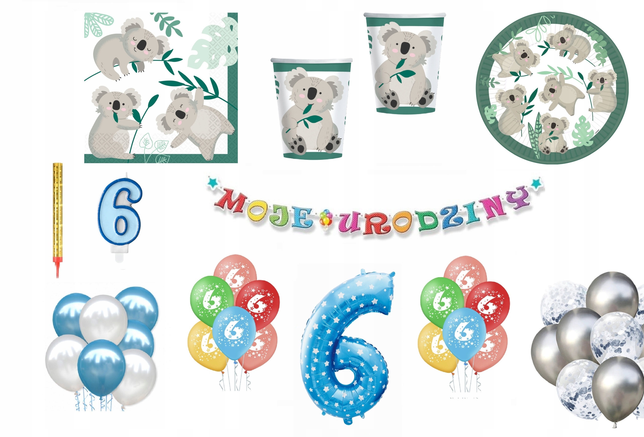

Zestaw Urodzinowy Miś Koala 6 Urodziny Balony