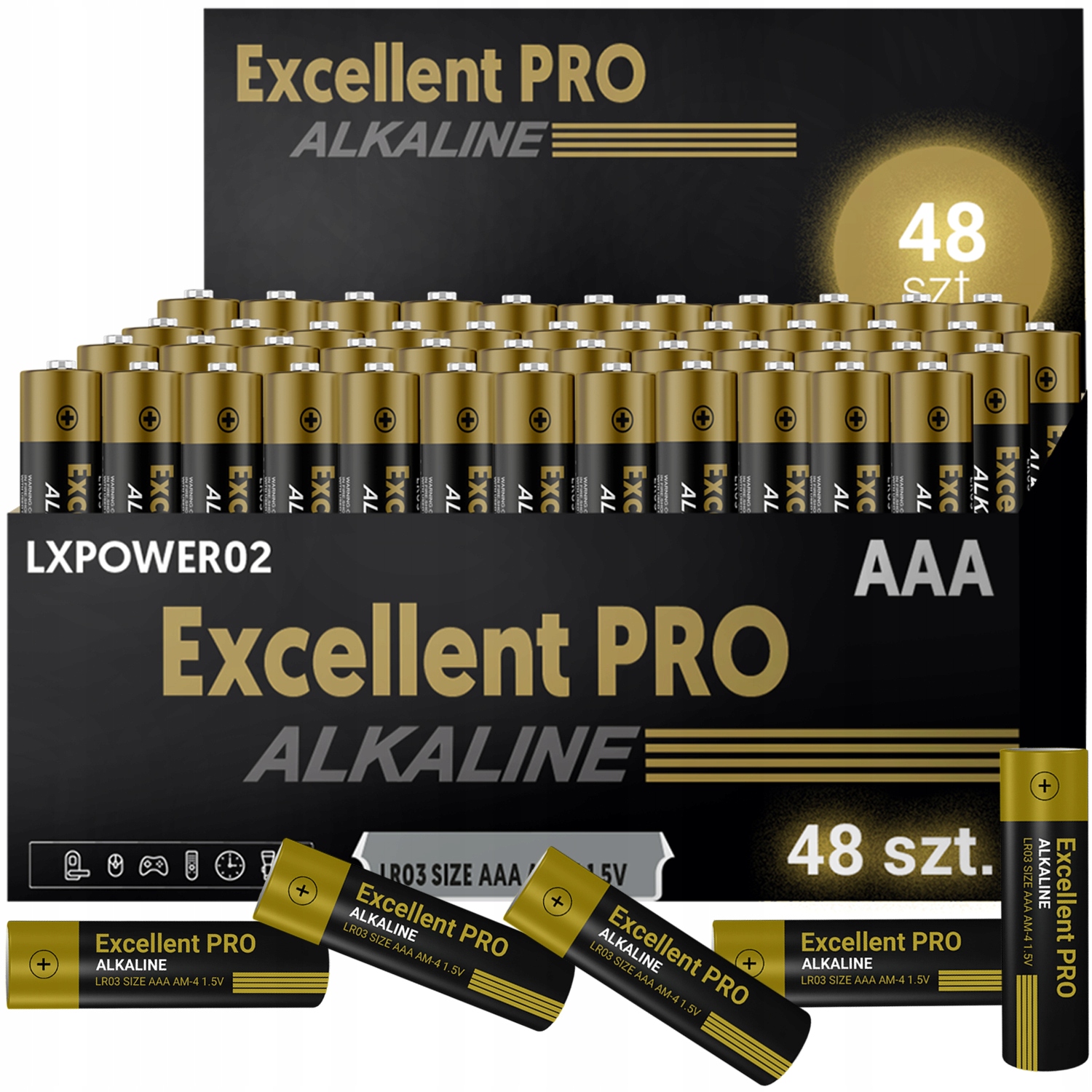 12× Baterie Alkaliczne EXCELLENT PRO LR03 R3 AAA 1.5V 4szt cienkie paluszki