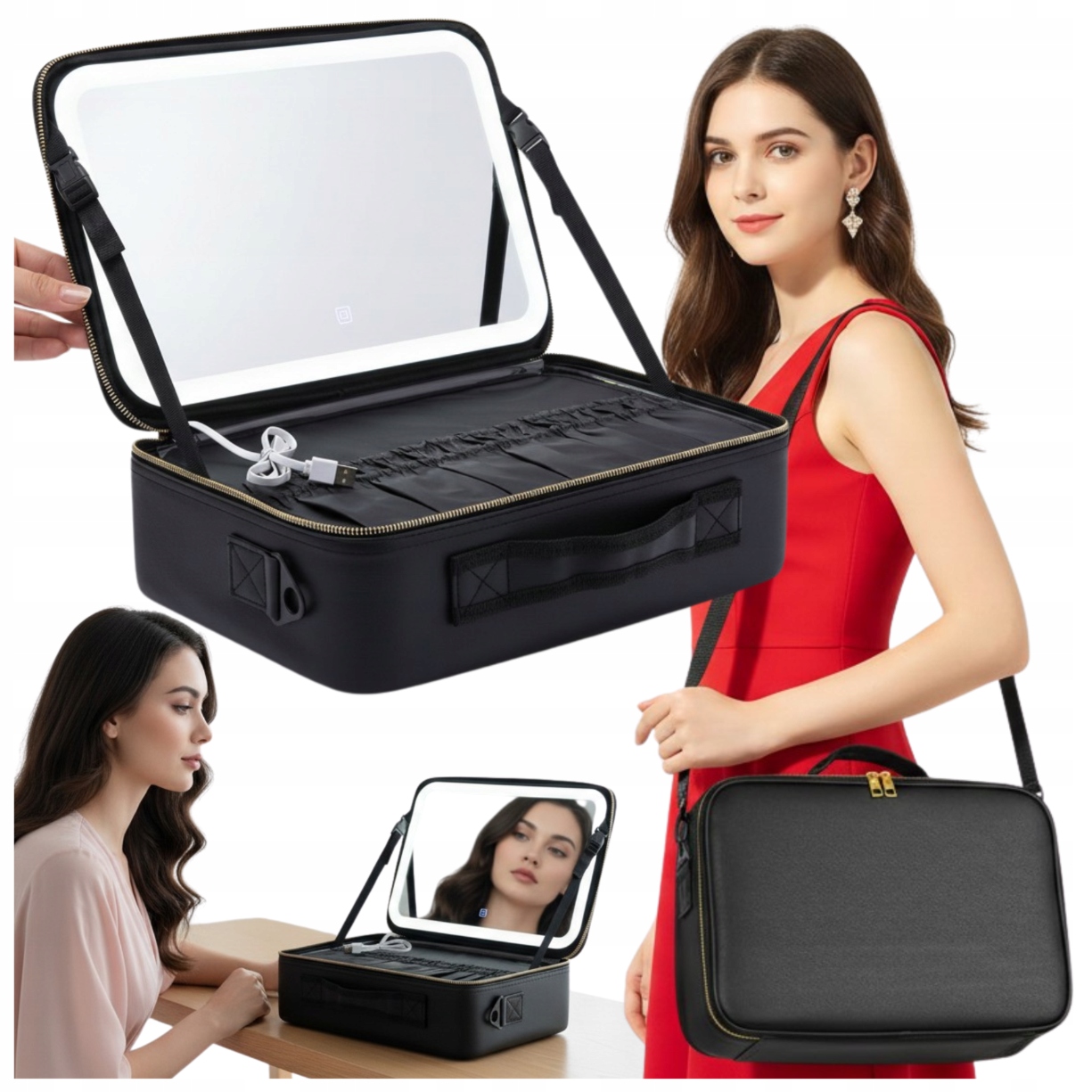 Kufřík s podsvíceným zrcátkem, Led kosmetická taška na kosmetiku, doplňky