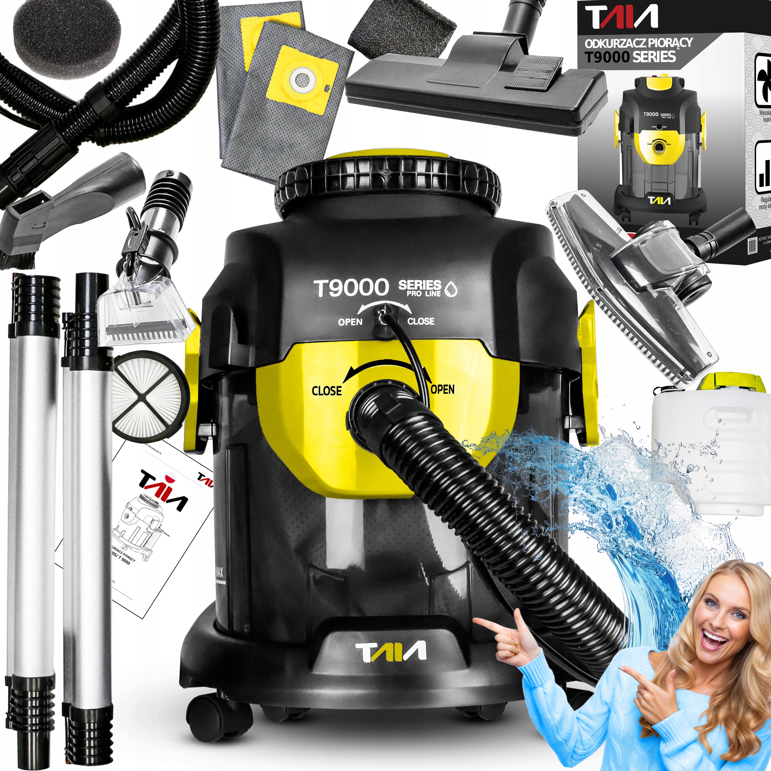 Mocny Odkurzacz Piorący Taia 2200W Do Dywanów Do Tapicerki 3L Nadmuch Turbo