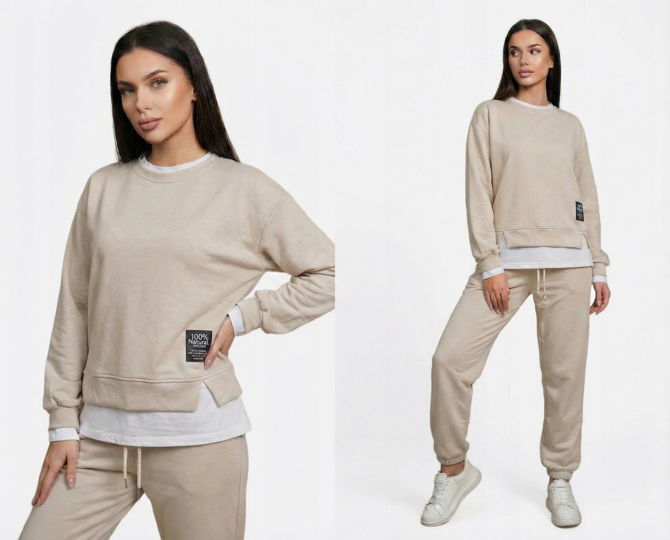 Dámský Tepláková Souprava Mikina Kalhoty Volné Oversize Každodenní Béžová Uni