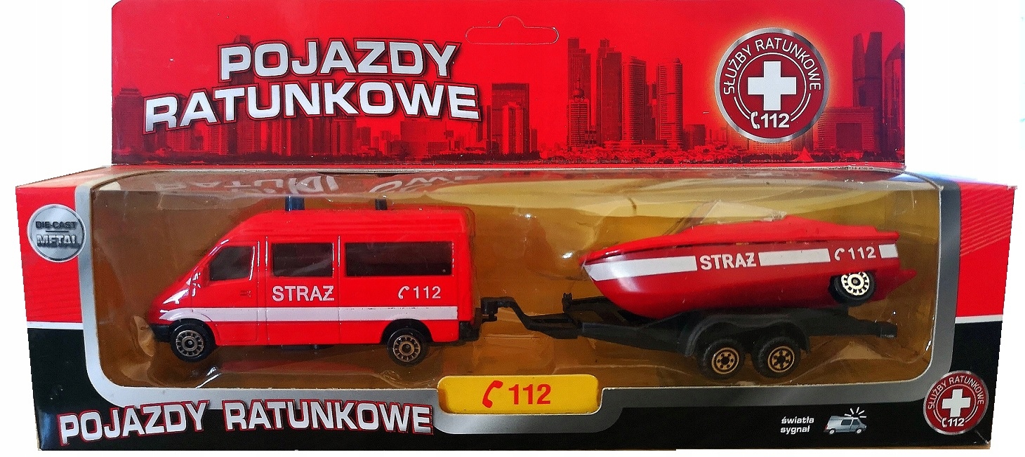 POJAZD RATUNKOWY STRAŻ POLICJA ZESTAW z ŁÓDKĄ