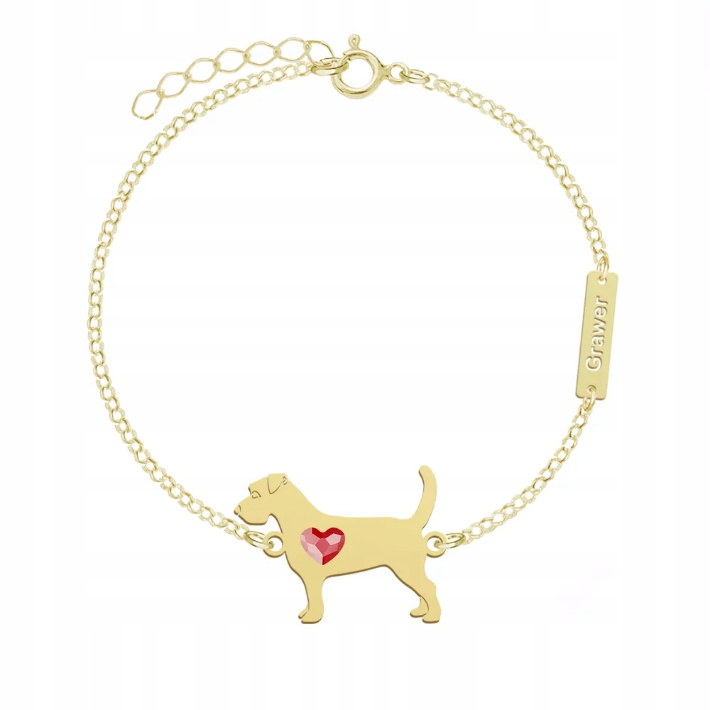 Zlatý náramek s psem Jack Russell teriérem Hrubosrstý 925 Gravírování