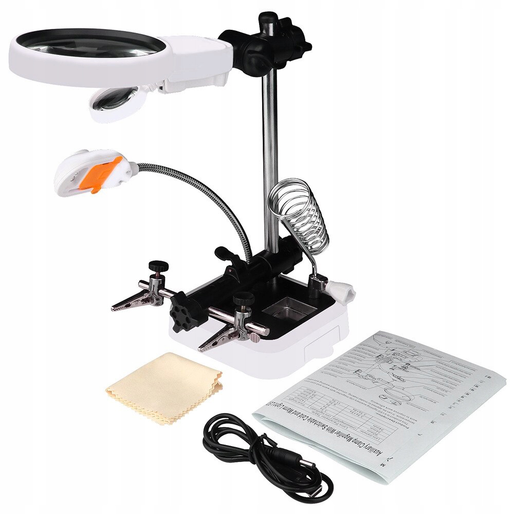 TRZECIA RĘKA PODSTAWKA LUTOWNICY LUPA LED RT0179 Moc 100 W
