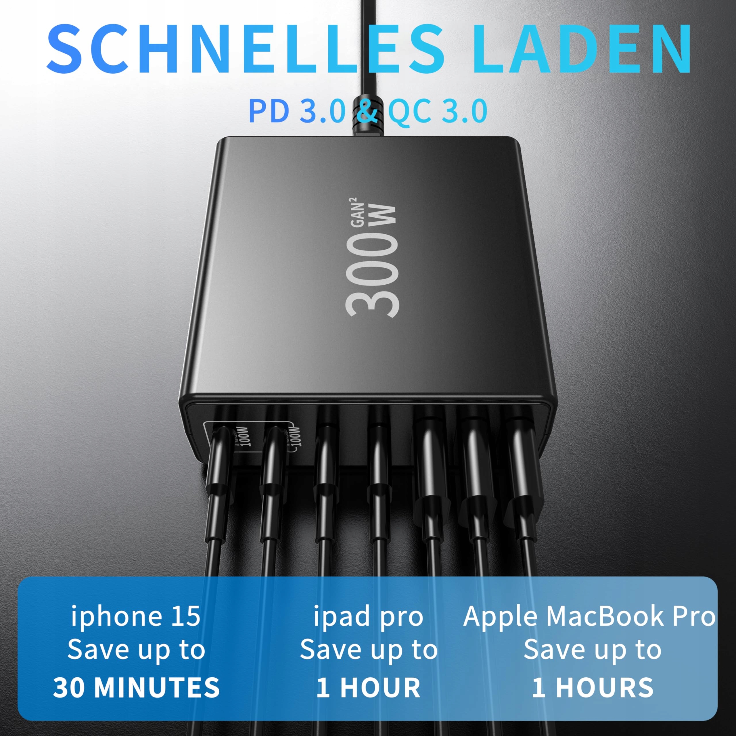 FINIBO Ładowarka USB C 300W 7-Portowa Szybkie Ładowanie MacBook iPad — miniatura 3