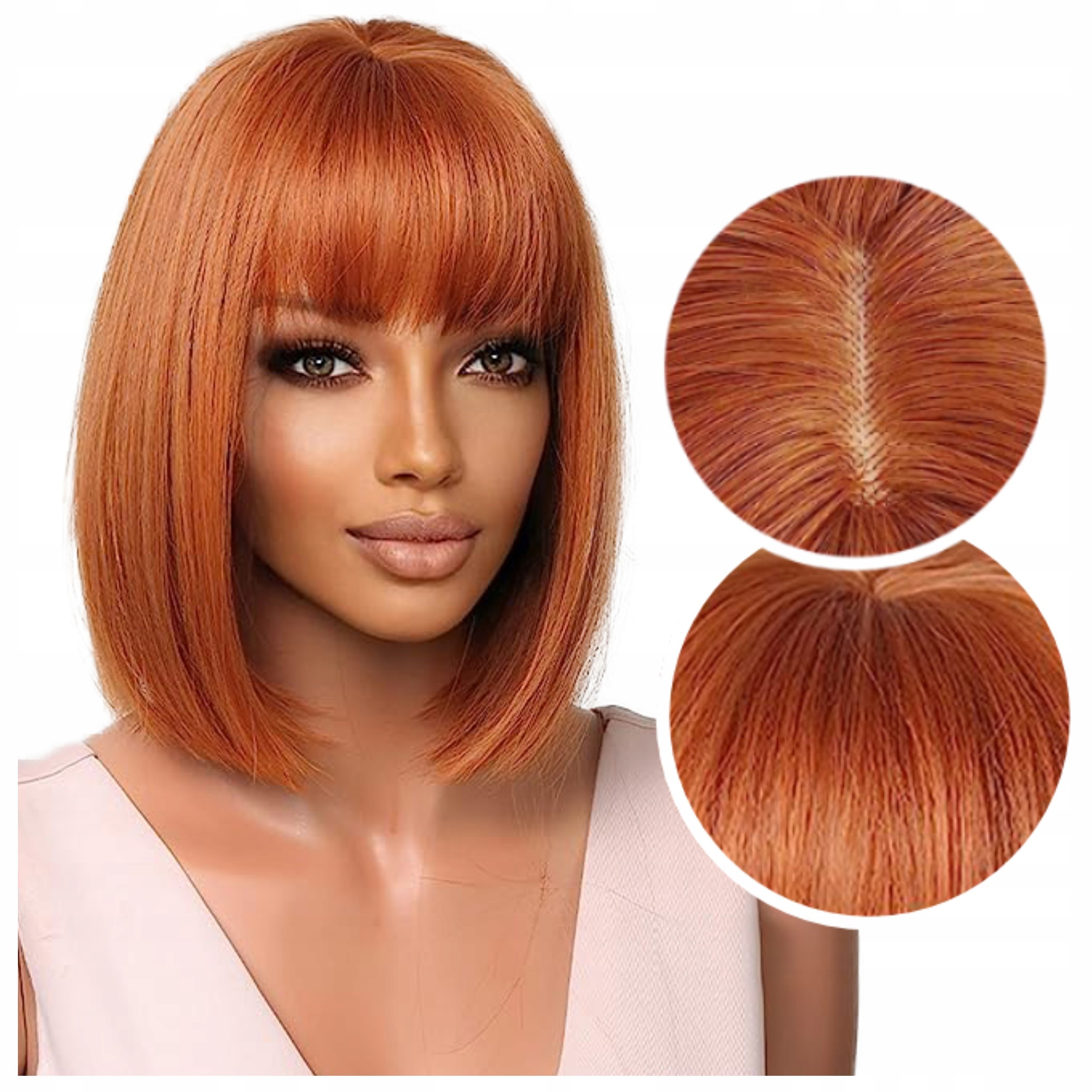 Peruka damska Bob krótkie rude włosy Ruda peruki z grzywką Jak Naturalna