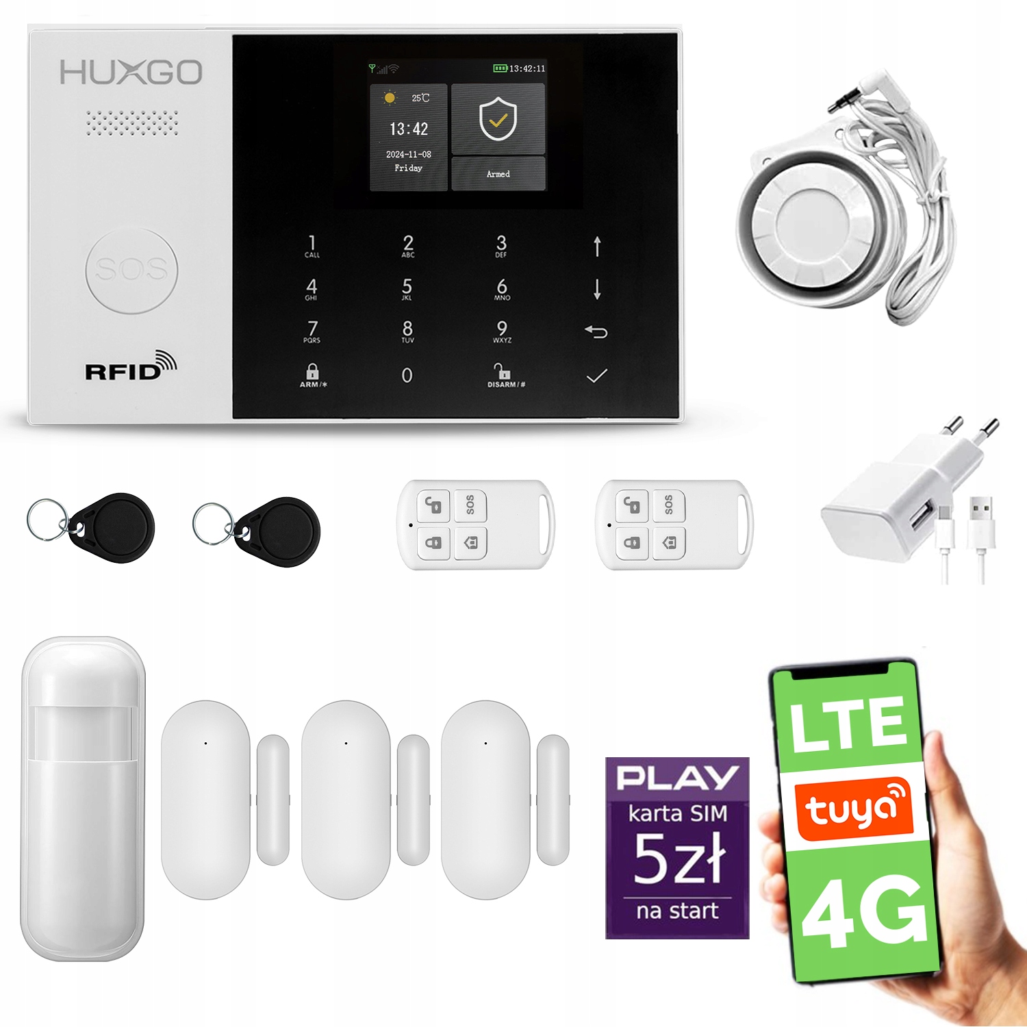 Bezdrôtový alarm WiFi Gsm, Tuya, alarmová sada Huxgo HXA005 4G Lte