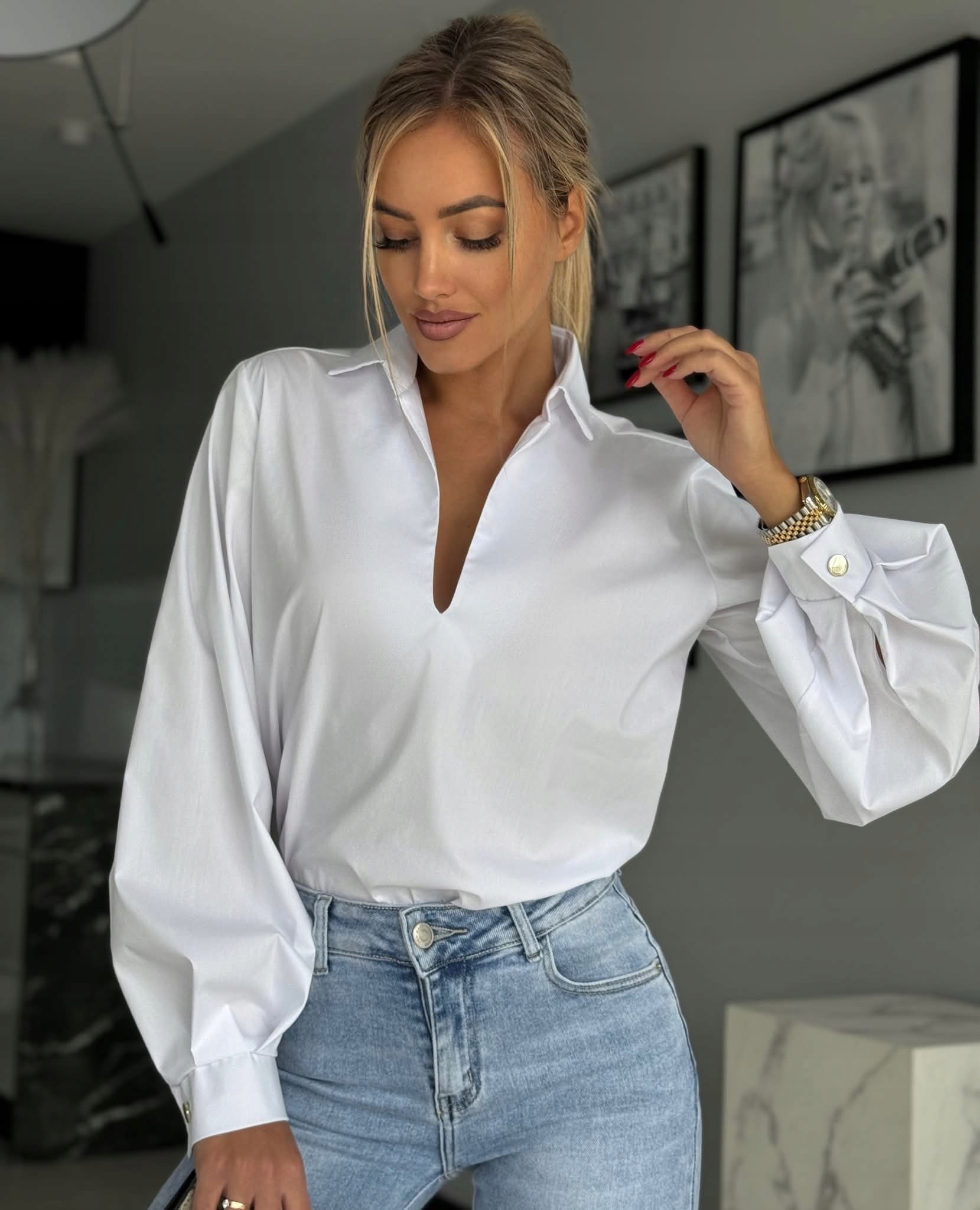Elegantní dámská košile s bufiastými rukávy Stylová bílá XL