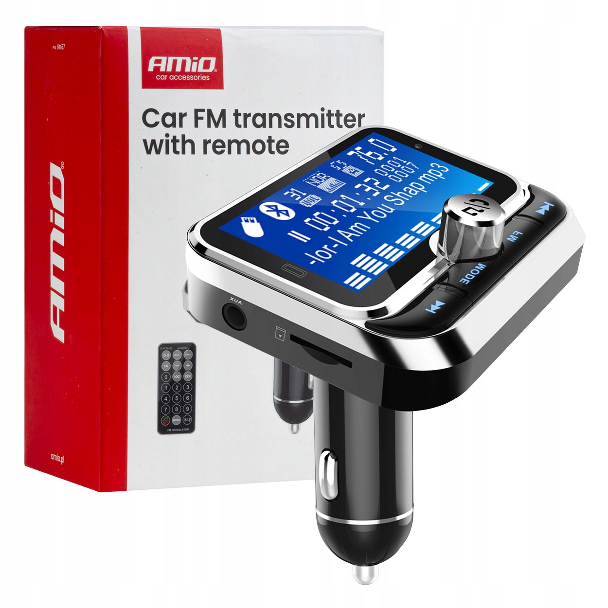 Fm vysílač do auta s dálkovým ovládáním 2×USB-A 12V 24VAMIO-04657
