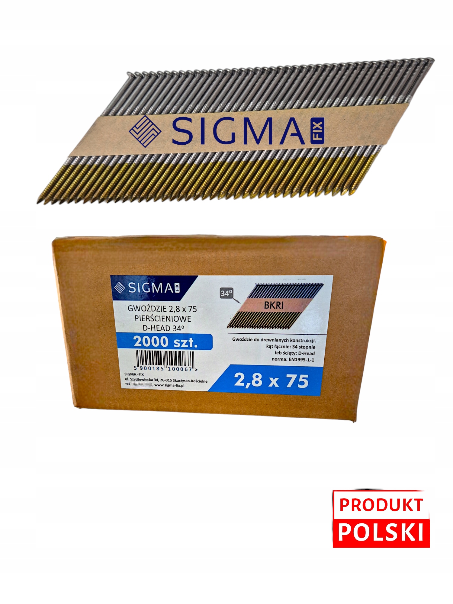 Gwoździe do gwoździarki łączone papierem 2,8x75 pierścień 2,000 szt. 34°