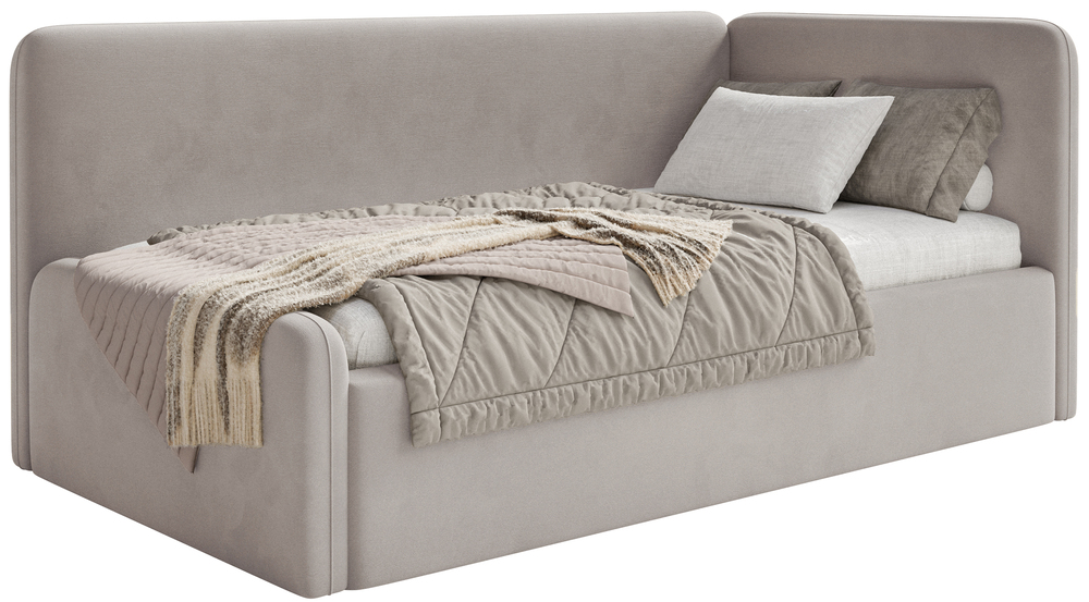 Postel pro mláděž 90x200 cm Fanklo šedobéžová velurová pravá matrace