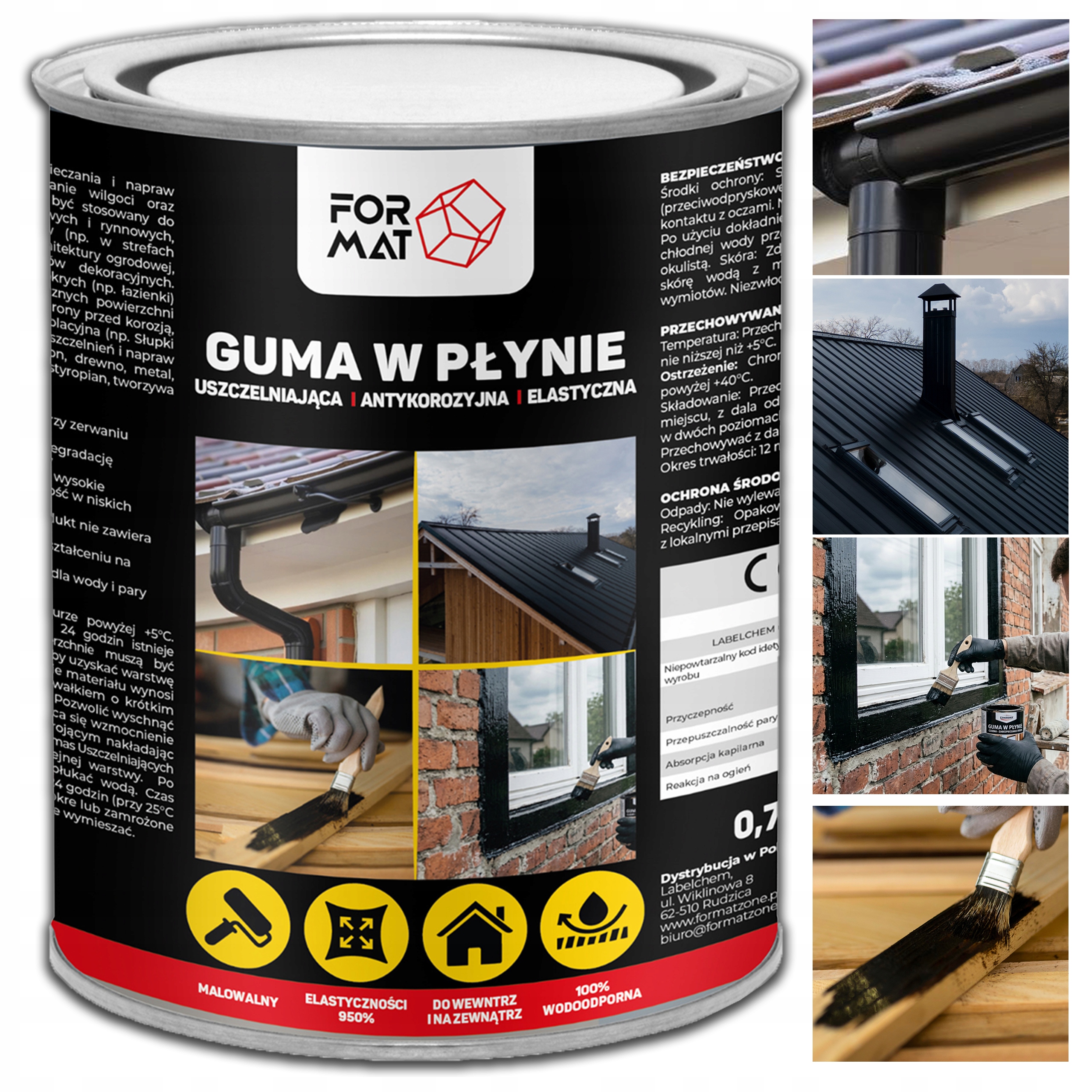 Guma w Płynie Czarna 0,7L Trwale Elastyczna Do Naprawy Dachu Rynny Ścian