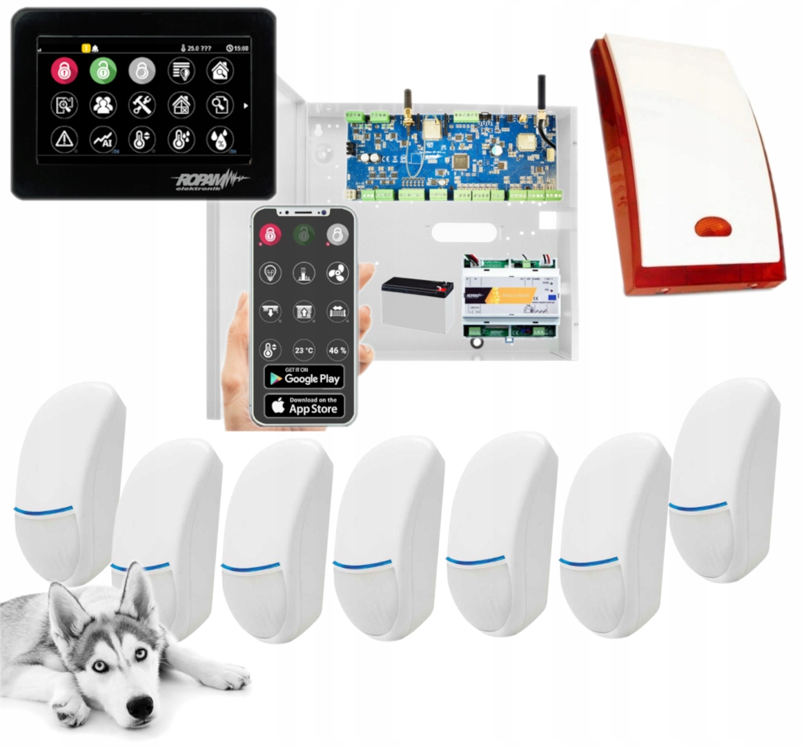 Alarm System Ropam NeoLTE-IP-64-SET App 7 Czujek Bingo Plus Wifi Syrena