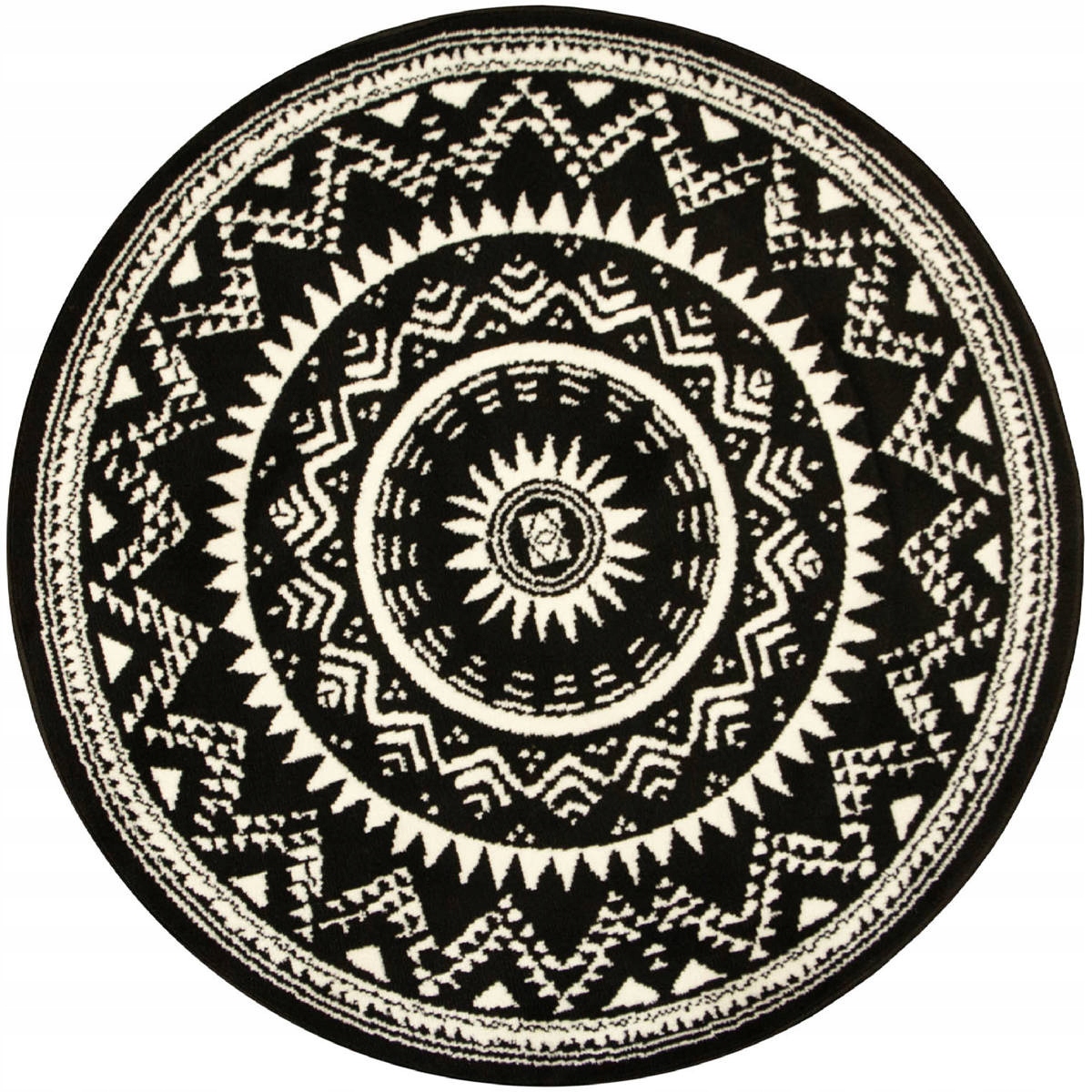 Dywan Okrągły Czarny Kremowy Etno Aztecki W Stylu Boho Luna śr. 140 cm