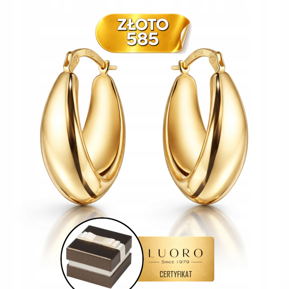 Náušnice Zlaté 585 14K Slzy Hladké 21,5 MM Anglické Zapínání