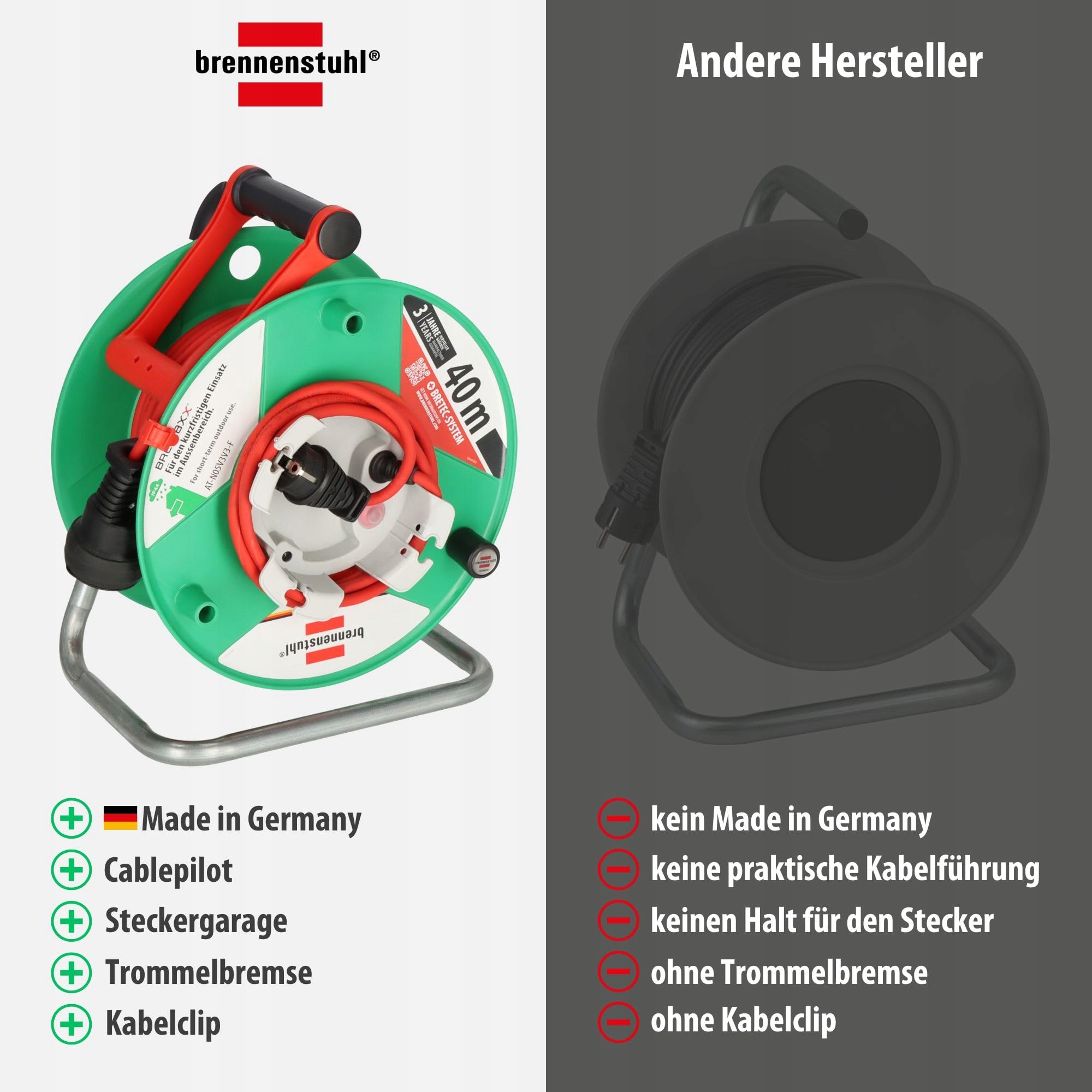 BRENNENSTUHL Kabeltrommel Ogrodowa IP44 40m Czerwony Na Zewnątrz — miniatura 6