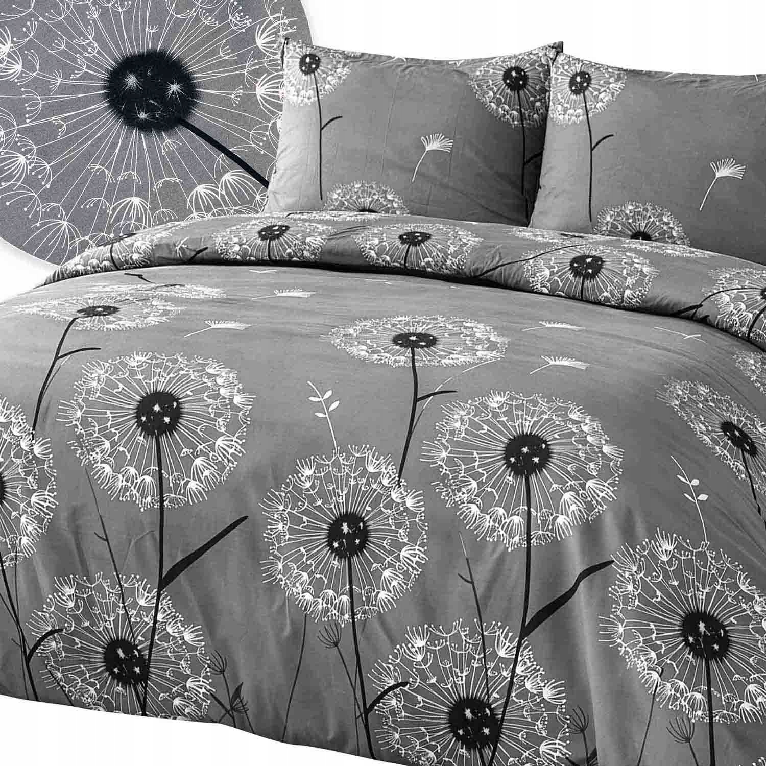 Pościel bawełniana 220x200 naturalna 100% bawełna dmuchawce ciemny szary