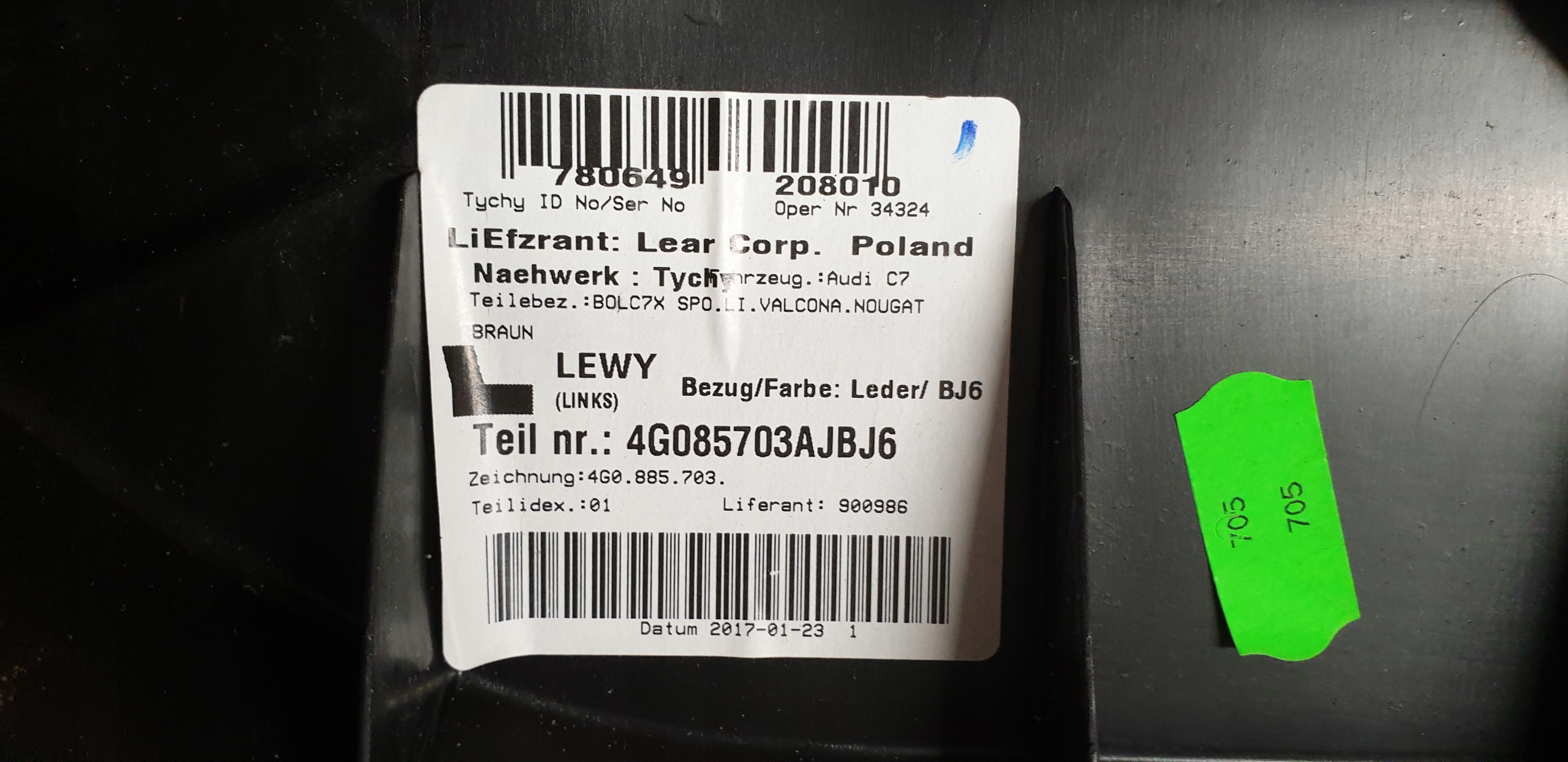 side OPARCIA KANAPY left rear part AUDI A6 C7 4G leather OE