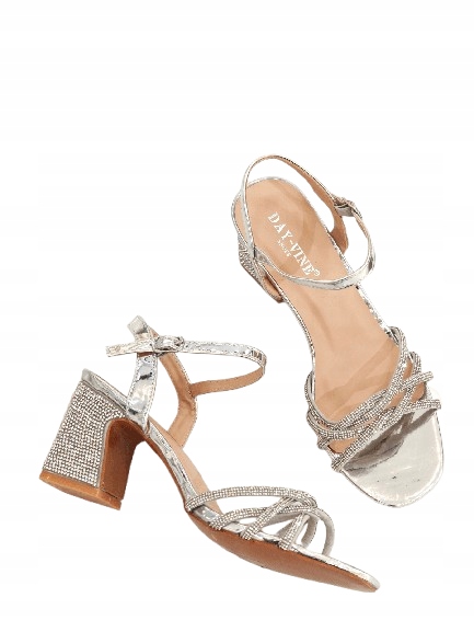 Shein Stříbrné Sandály Na Podpatku S Ozdobnými Zirkony 38 1KA