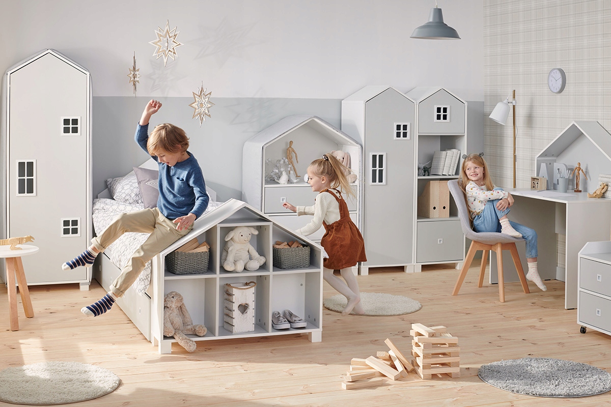 Regał Dziecięcy BAJKOWY DOMEK szary kolekcja MIRUM Szerokość mebla 93.4 cm