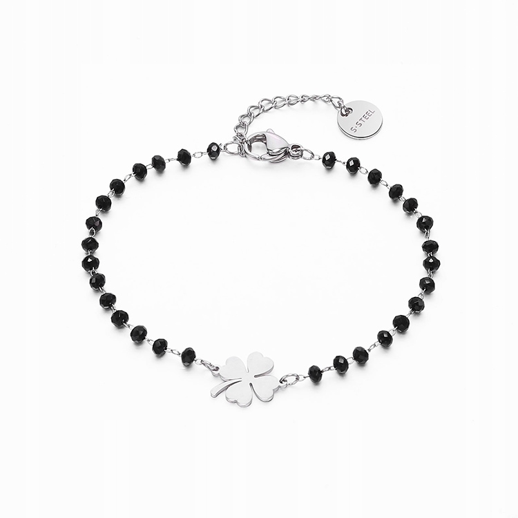 

Bransoletka Srebrna Czarny Koralik Stal 316L Leaf