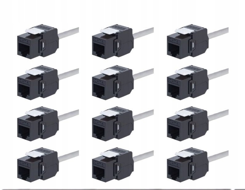 12x Moduł Keystone Jack RJ45 Kat. 6 Utp Beznarzędziowy Netrack Czarny