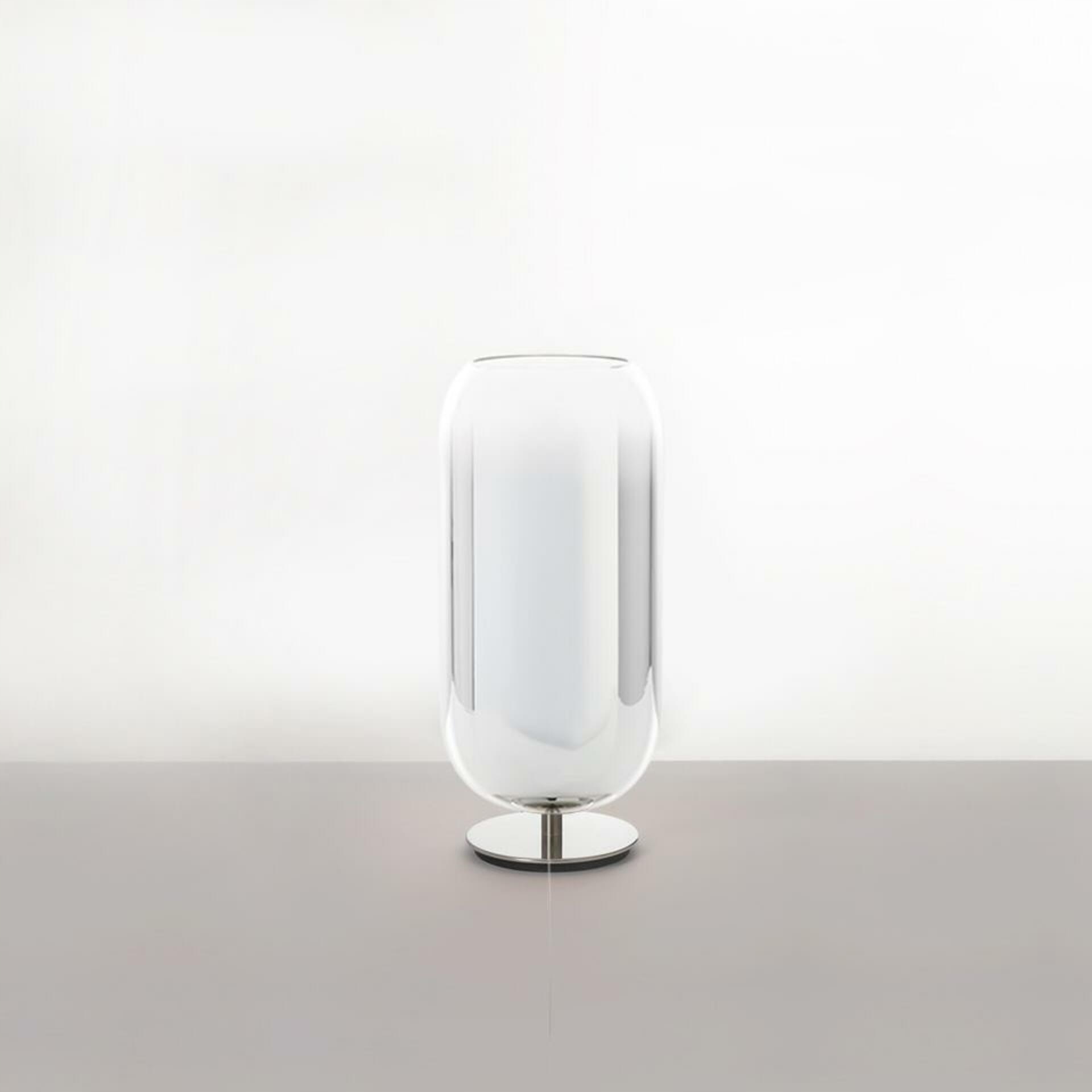 Artemide Gople Mini stolná lampa, strieborná, fúkané sklo, E14, 340 mm