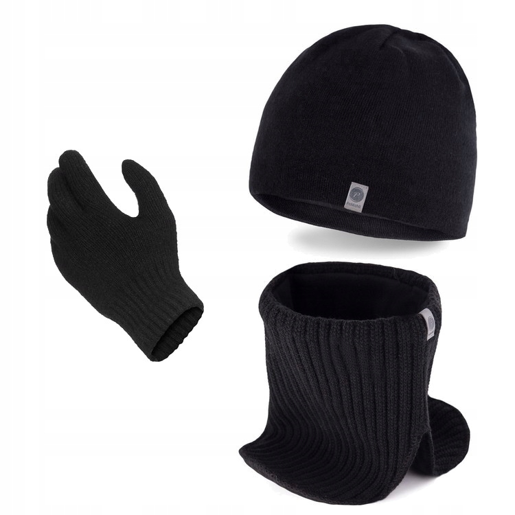 

Czarny komplet męski Czapka+rękawiczki+komin pax