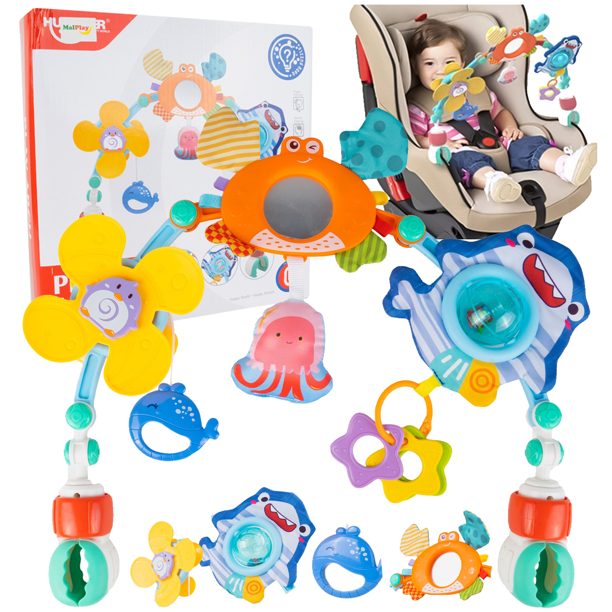 Pałąk Łuk z Zabawkami Mocowany do Łóżeczka Wózka Zwierzątka Uniwersalny