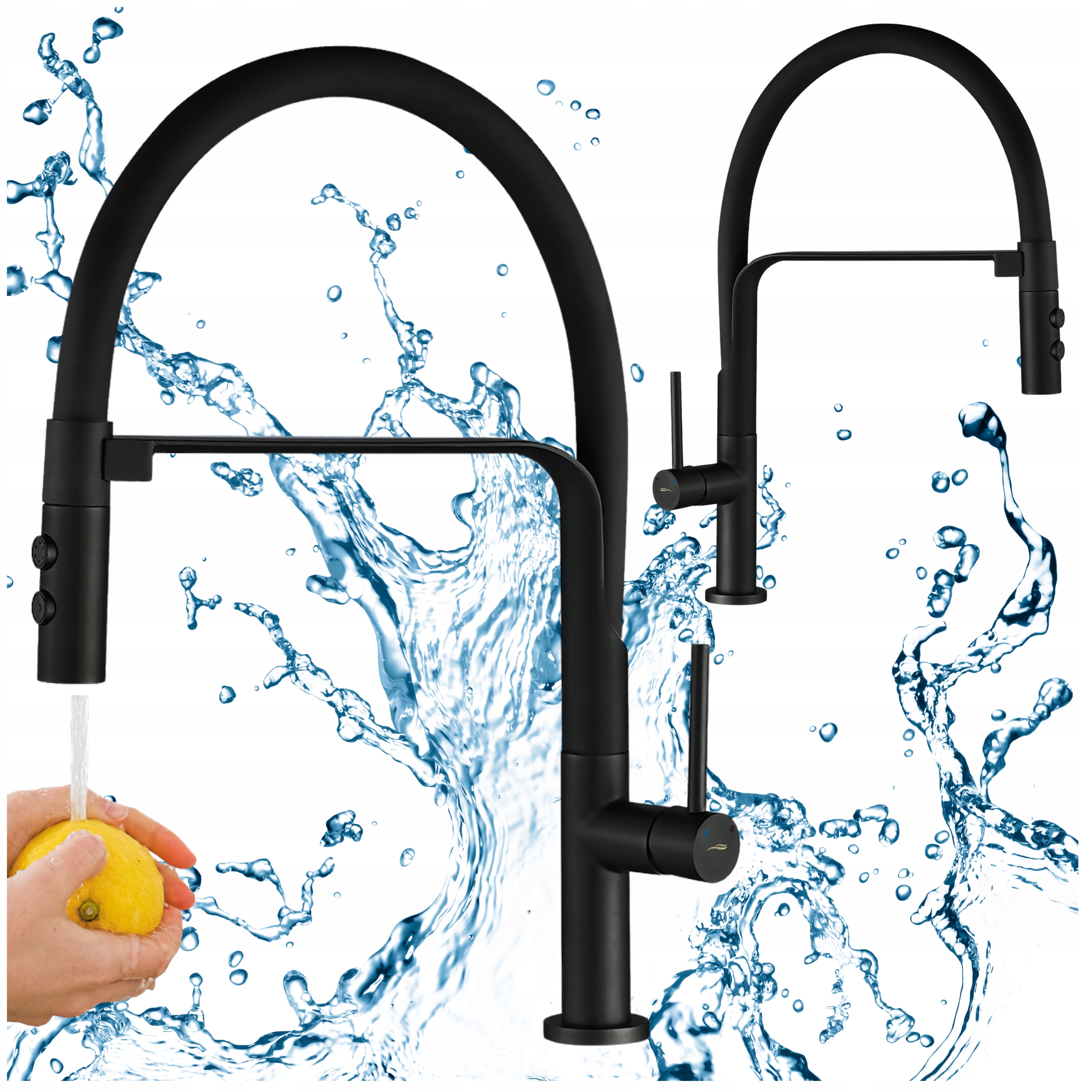 Kuchynská Batéria Čierna Stojaca Elastický výtok Magnetický držiak Kohútik