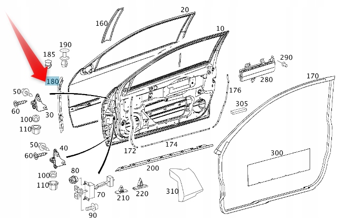 Těsnění Předních Dveří Mercedes Třídy W203, Levé
