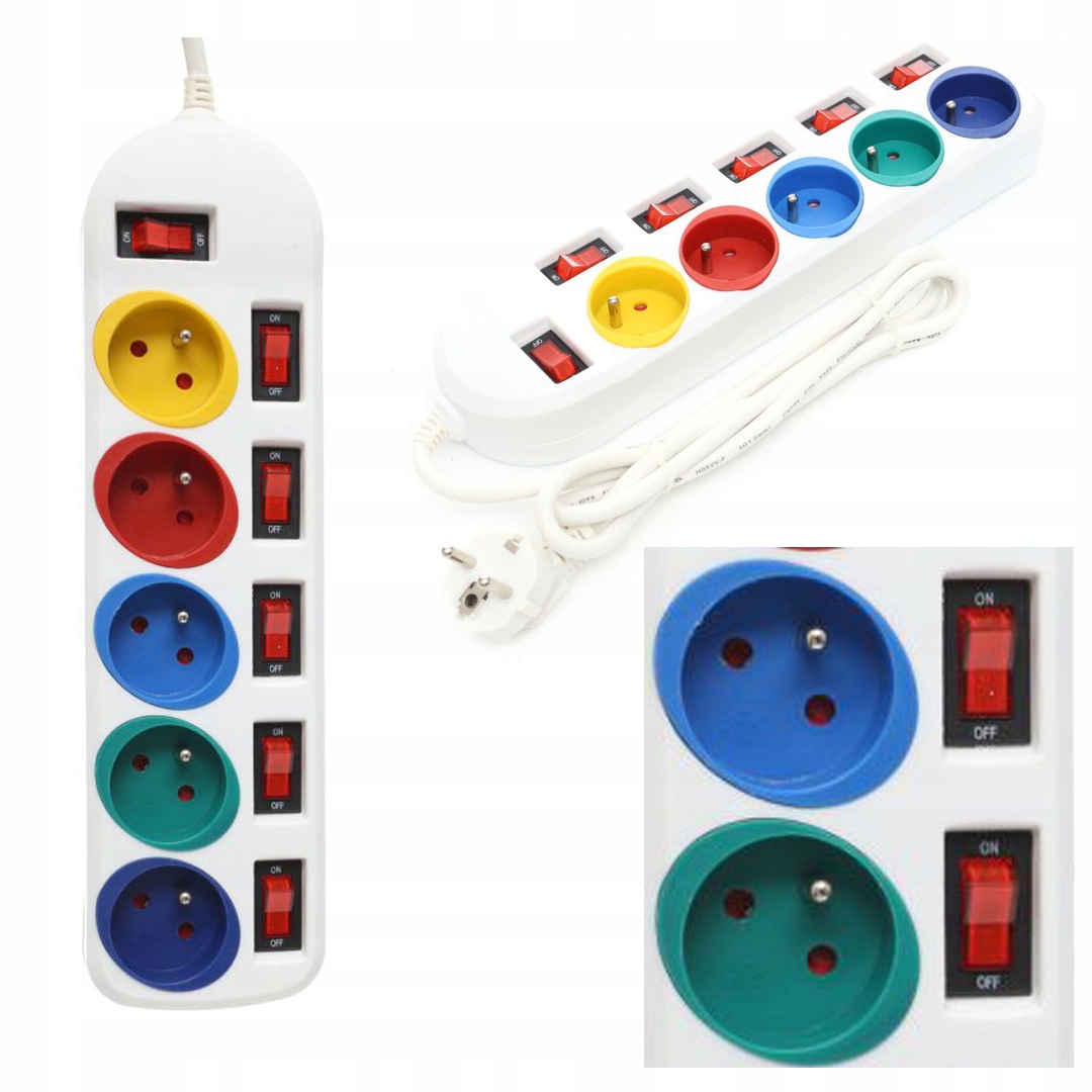 PRZEDŁUŻACZ LISTWA ZASILAJĄCA ANTYPRZEPIĘCIOWA 5 GNIAZD Z WŁĄCZNIKAMI 1,5M