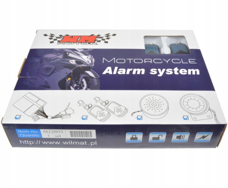 ALARM MOTOCYKLOWY SKUTEROWY syrena glos lektora PL Producer WM