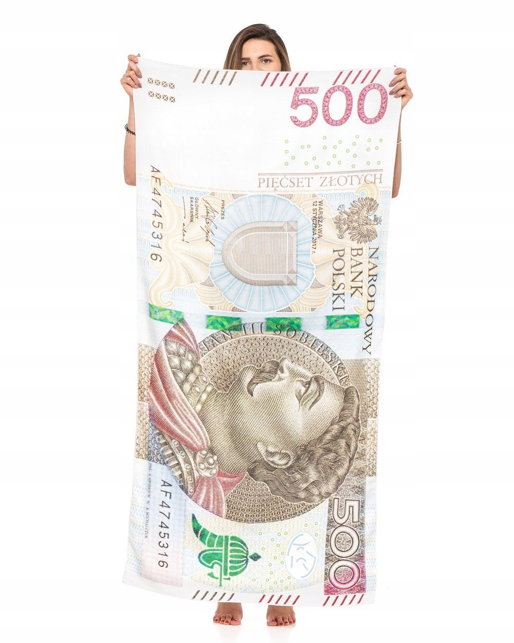 

Ręcznik kąpielowy 500 Pln złotych Banknot plażowy