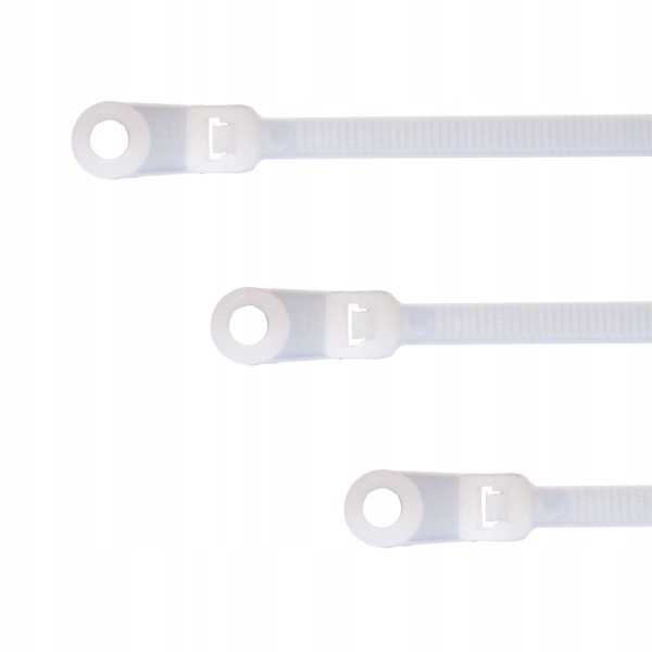 Opaska zaciskowa Oczkowa 200x4,5 biała z otworem do mocowania (100szt)