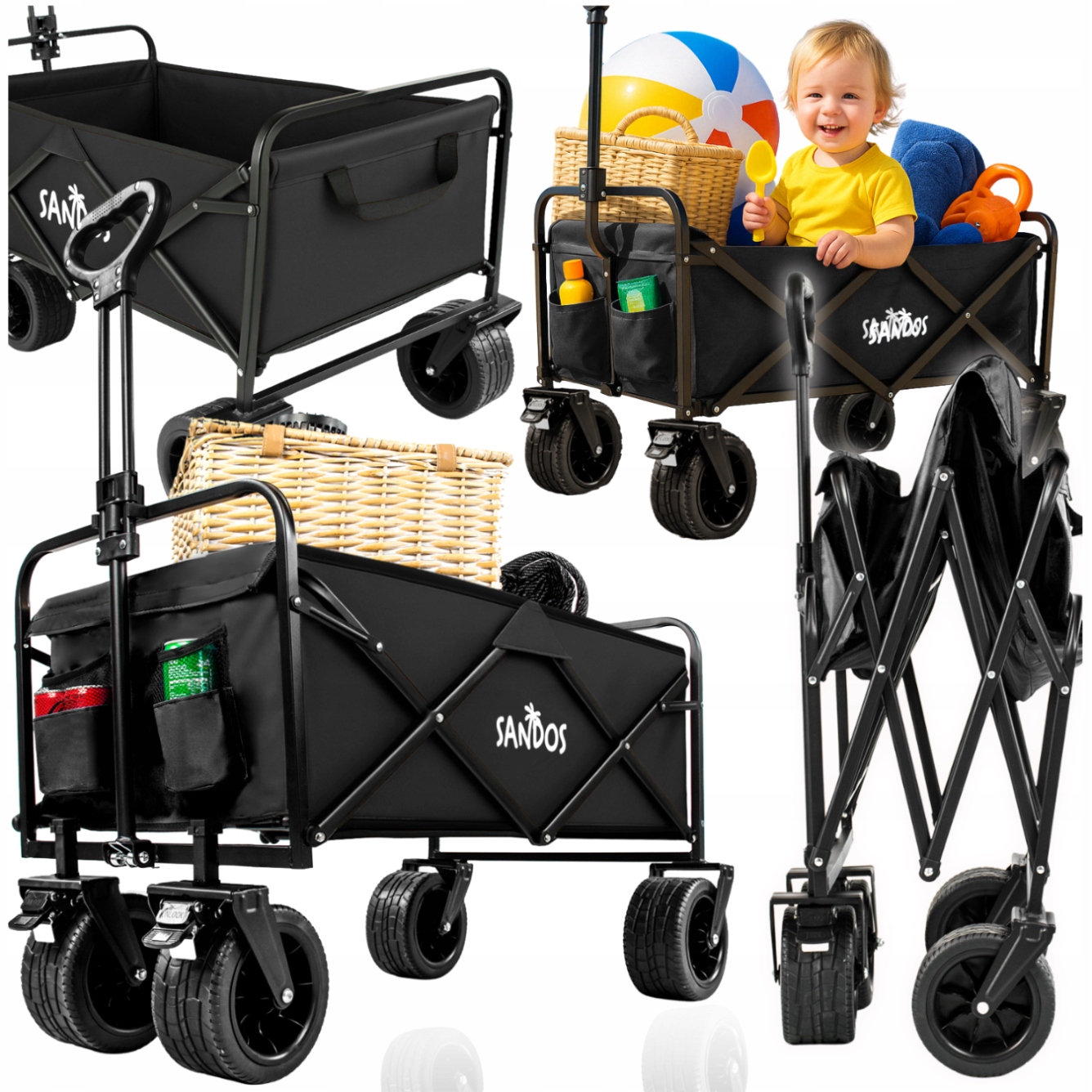 Wózek turystyczny plażowy transportowy przyczepka 100kg wakacje składany