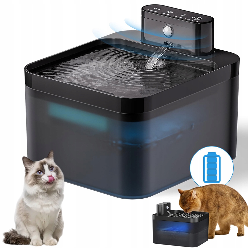 Levně Bezdrátová Pro Kočky Fontána S Pohybovým Fontána , Tichá 2,2 L, Černá