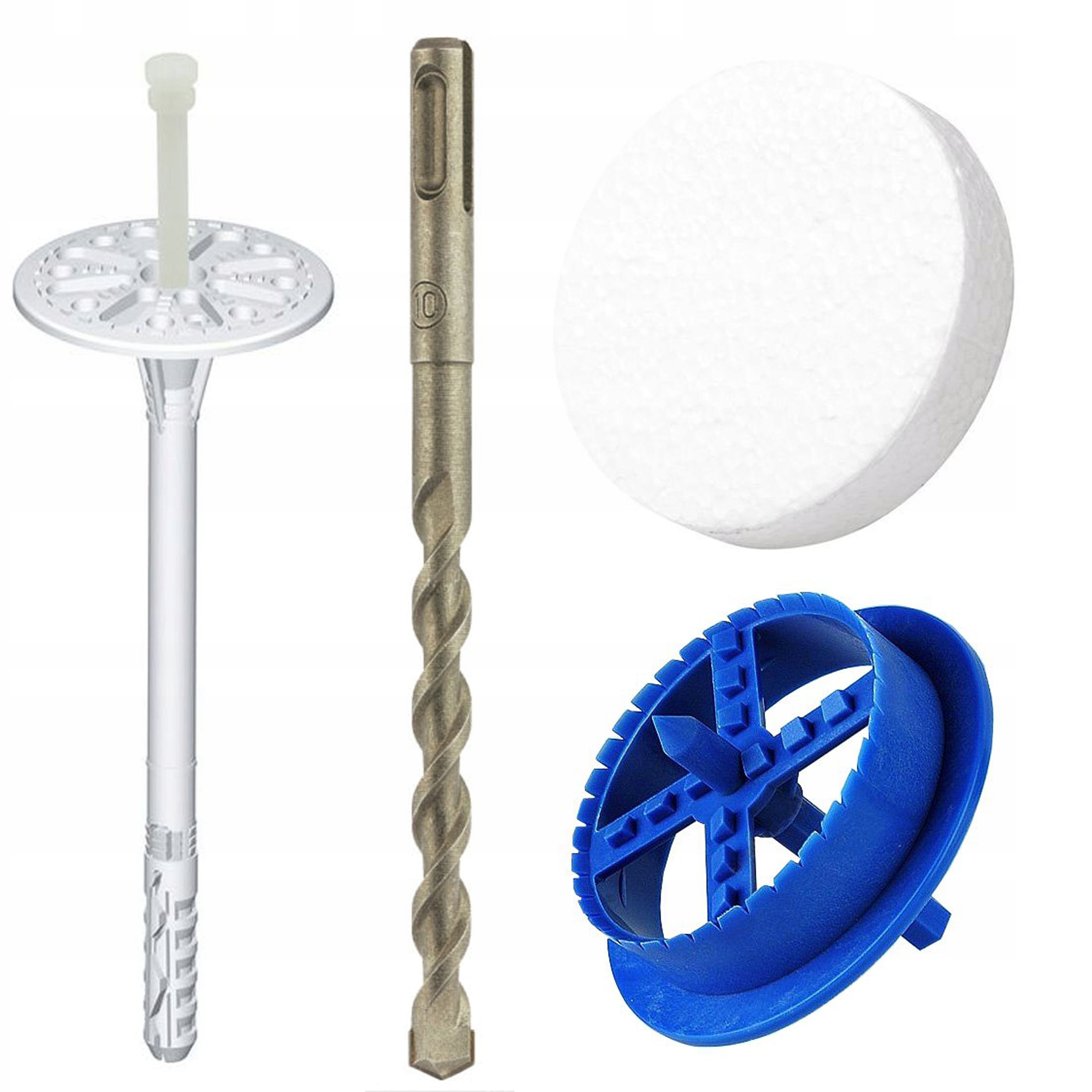 KOŁKI DO STYROPIANU 26cm + zaślepki + frez + wiertło SDS