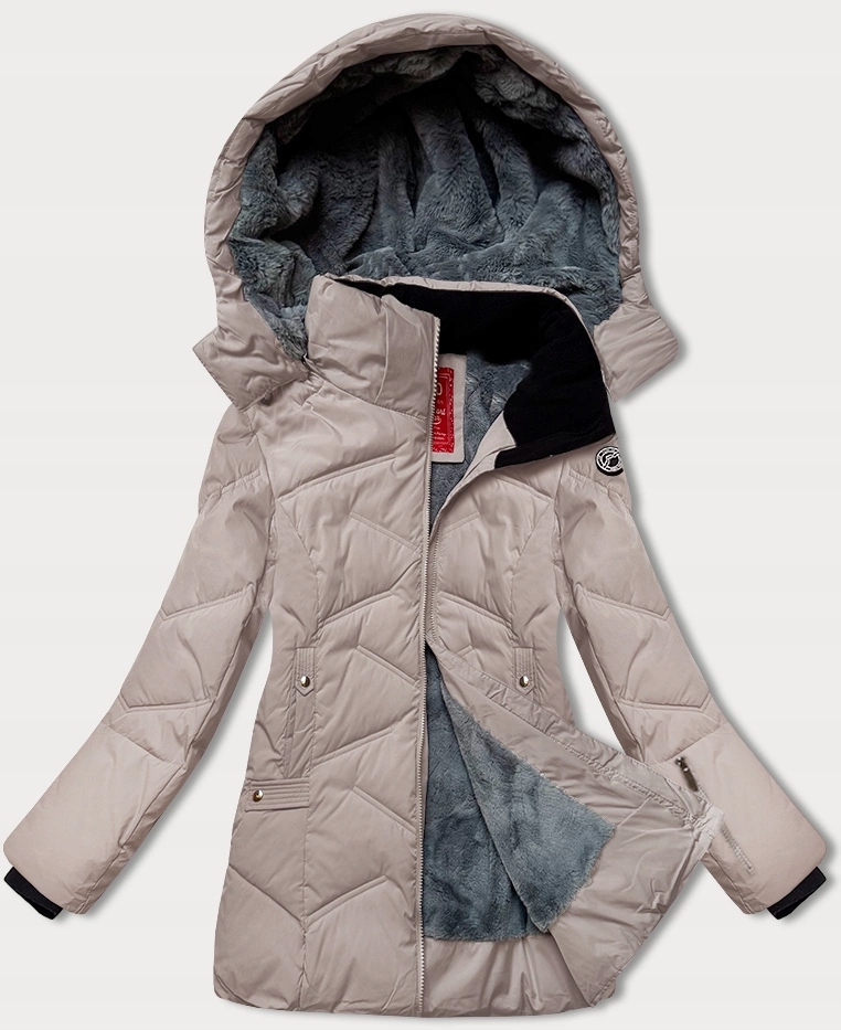 Kapuce Zimní Bunda 24577 Světlebéžová M (38)