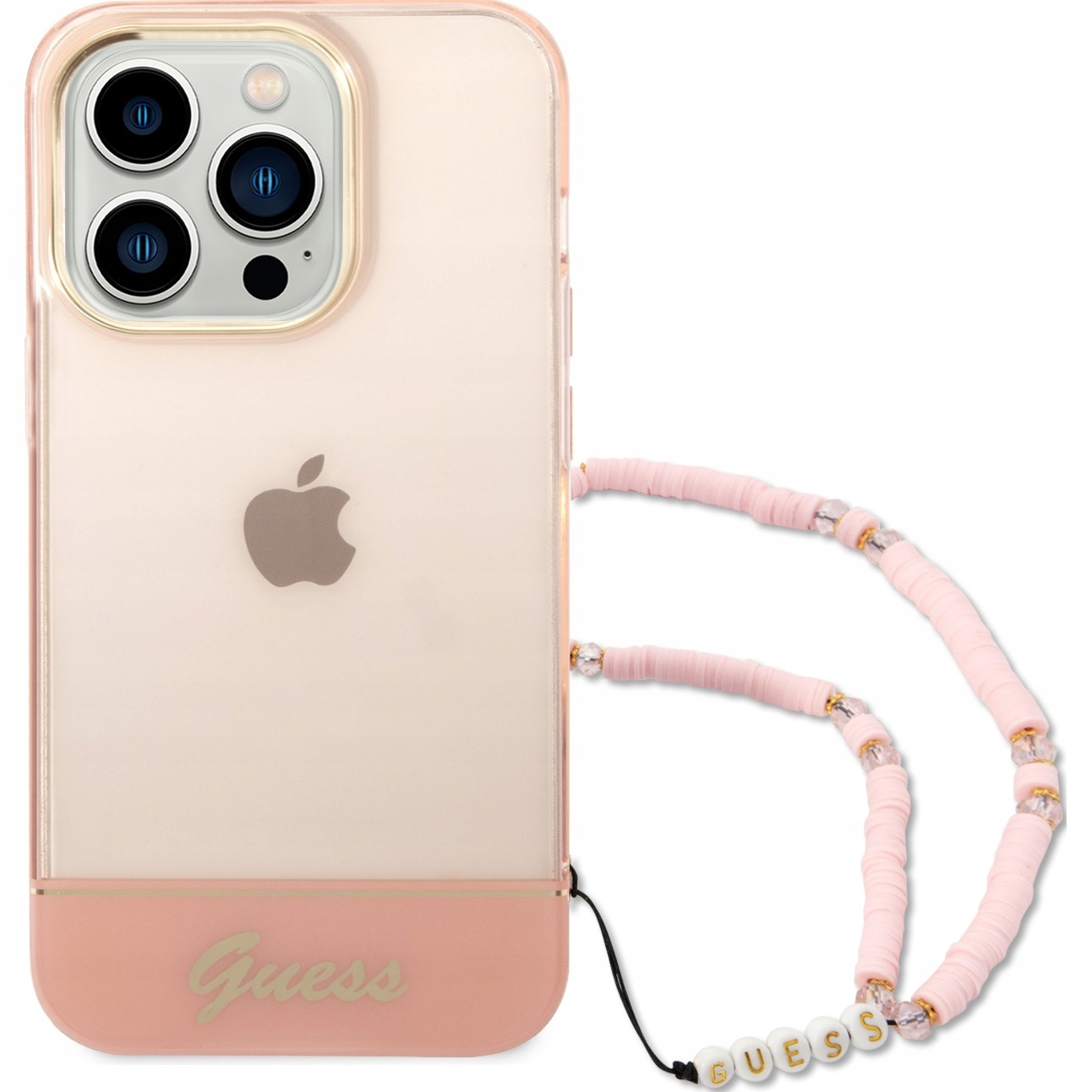 Guess Translucent Pearl Strap – Pouzdro pro iPhone 14 Pro Max (růžové)