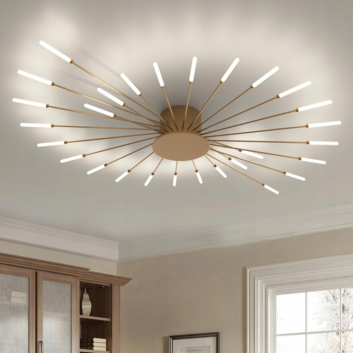 ŻYRANDOL ZŁOTY LAMPA WISZĄCA SUFITOWA LED NOWOCZESNA DO SALONU 4500K 28W