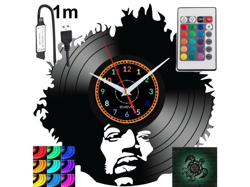 Jimmy Hendrix Nástěnné podsvícené Led hodiny Rgb na dálkové ovládání Vinylová deska N